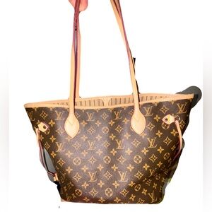 Damier Neverfull Large Fashion Tote Bag EUC Monogram Brown Tan Canvas  17x11x7”